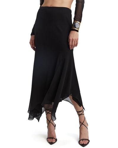Bardot Suki Handkerchief Hem Georgette Midi Skirt - Black
