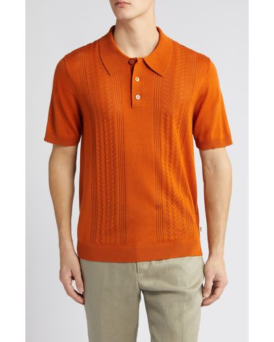 NN07 Thor Short Sleeve Wool Blend Polo Sweater - Orange