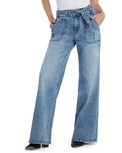 HINT OF BLU Mighty Belted High Waist Wide Leg Jeans - Blue