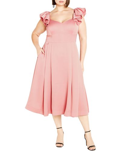 City Chic Roselyn Ruffle Sleeve Dress - Pink