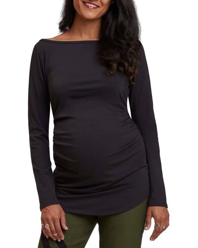 Stowaway Collection Ballet Neck Long Sleeve Maternity Tunic - Black