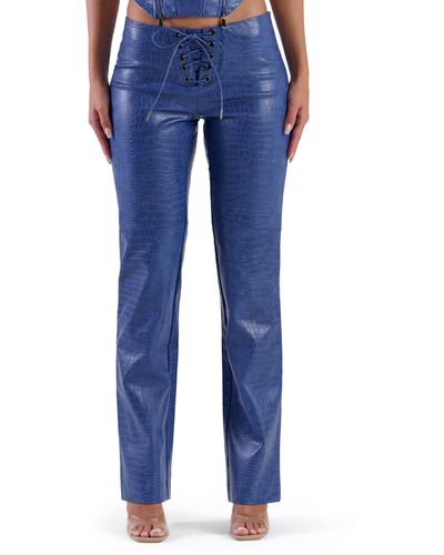 Naked Wardrobe Croc Embossed Faux Leather Pants - Blue