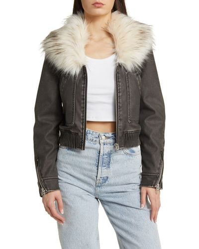 Blank NYC Faux Fur Collar Faux Leather Bomber Jacket - Black