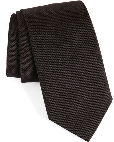 David Donahue Stripe Silk Tie - Black