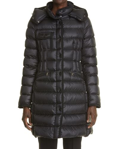 Moncler Hermine Grosgrain Trim Quilted Down Puffer Coat - Black