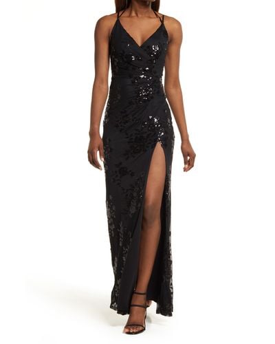 Speechless Sequin Ruched Mesh Dress - Black