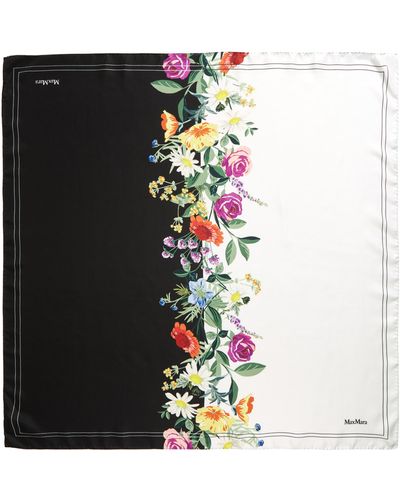 Max Mara Floral Monogram Silk Square Scarf - Black