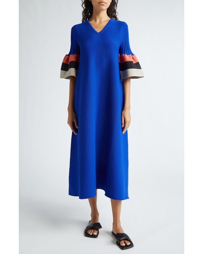 CFCL Pottery Contrast Bell Sleeve Midi Sweater Dress - Blue