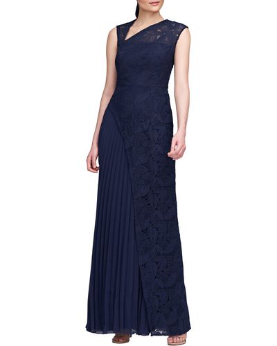 Kay Unger Dianna Lace Pleated Gown - Blue