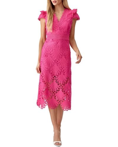Adelyn Rae Mia 3d Embroidered Midi Dress - Pink