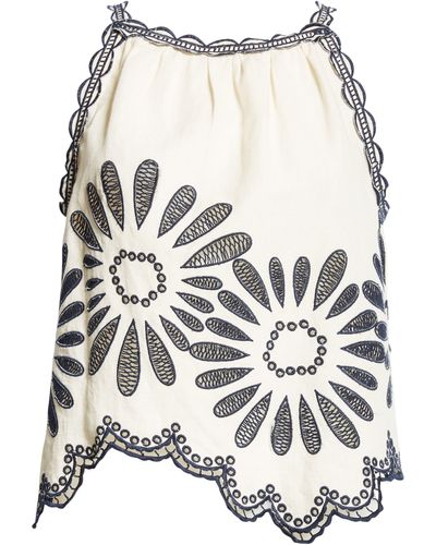 Ulla Johnson Jolie Embroidered Sleeveless Linen Blend Top - White