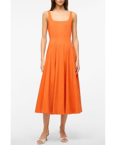 STAUD Wells Stretch Cotton Fit & Flare Midi Dress - Orange
