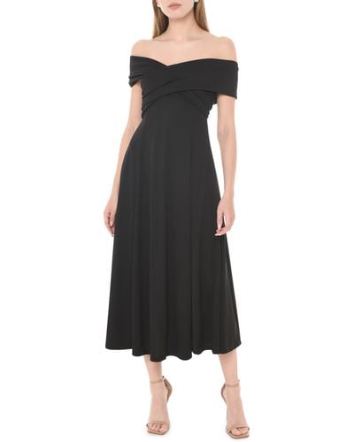 Wayf Lucy Crossover Off The Shoulder Midi Dress - Black