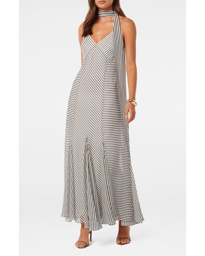 EVER NEW Directional Stripe Maxi Dress With Scarf - Gray