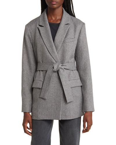 Treasure & Bond Oversize Belted Double Breasted Blazer - Gray