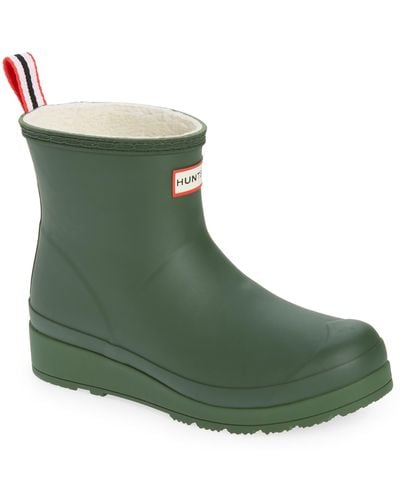 HUNTER Play Short Faux Shearling Lined Waterproof Rain Boot - Green