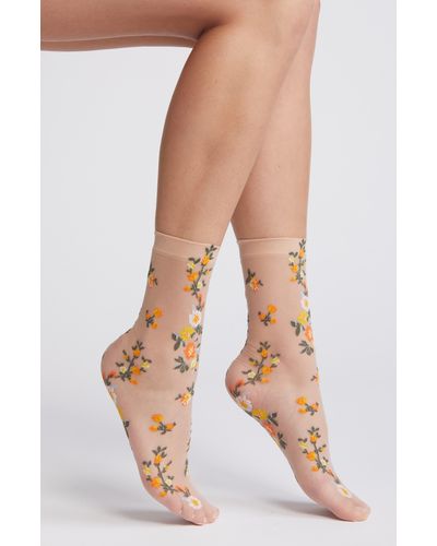 Oroblu Floral Print Sheer Socks - Multicolor