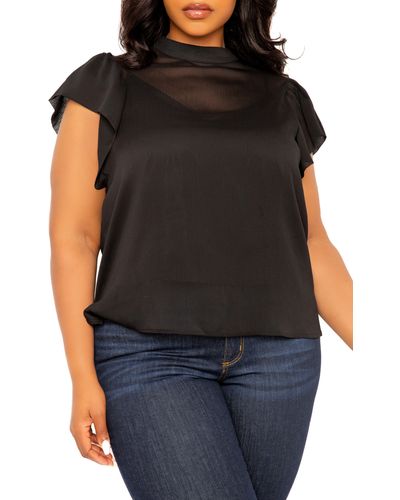 Buxom Couture Ruffle Sleeve Top - Black
