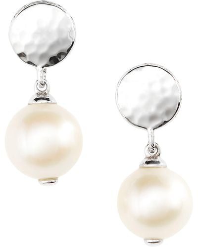 John Hardy Hammered Dot Pearl Drop Earrings - White