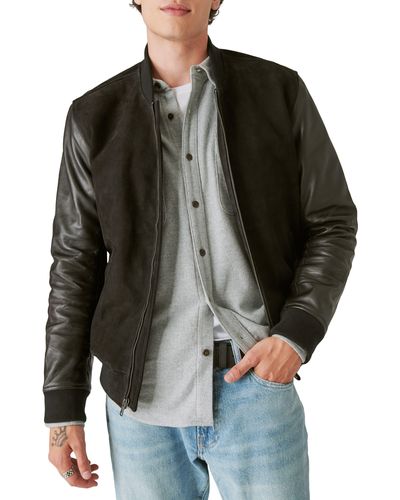 Lucky Brand Mixed Media Leather Bomber Jacket - Black