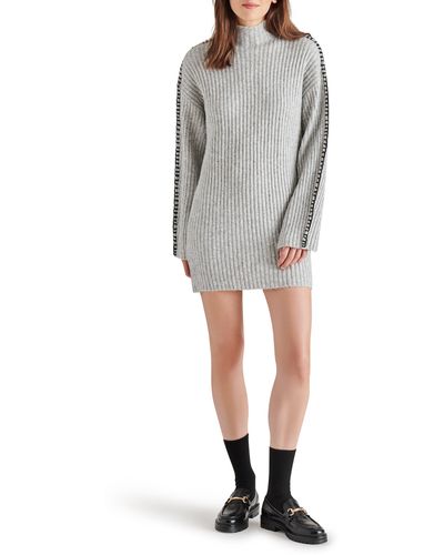 Steve Madden Gemma Whipstitch Long Sleeve Sweater Dress - Gray