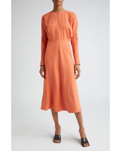 Victoria Beckham Dolman Long Sleeve Cady Midi Dress - Orange