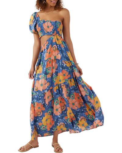 O'neill Sportswear Aya Floral One-shoulder Cutout Maxi Dress - Blue