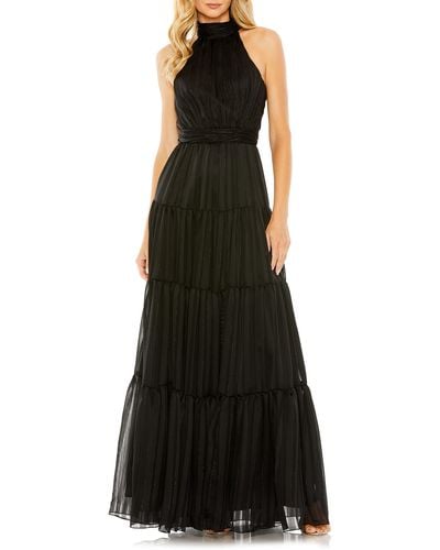 Mac Duggal Bow Back Tiered A-line Gown - Black