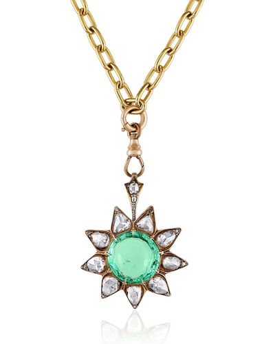 Mindi Mond Colombian Emerald & Diamond Sunburst Pendant Necklace - Metallic