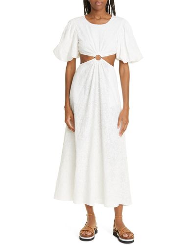 Jason Wu Eyelet Cutout Puff Sleeve Maxi Dress - White