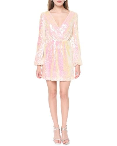 Wayf Carrie Long Sleeve Sequin Minidress - Pink