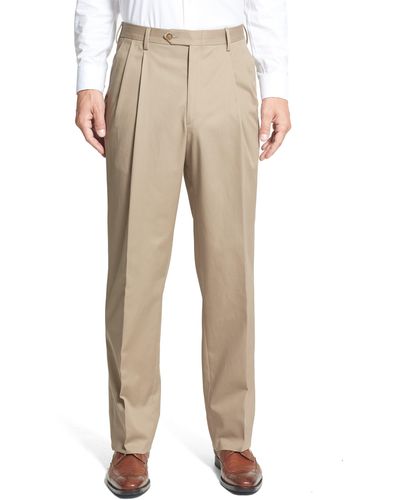 Berle Pleated Classic Fit Cotton Dress Pants - Natural
