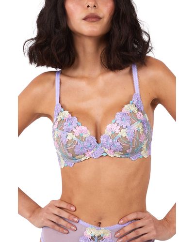 Playful Promises Floral Embroidered Plunging Bra - Purple/Neon