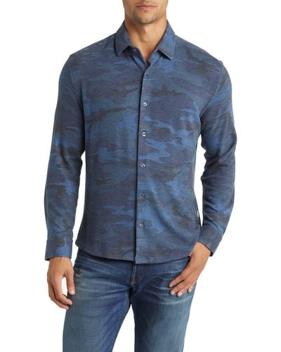 Stone Rose Camo Tech Fleece Button-up Shirt - Blue