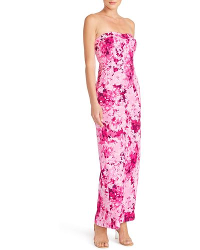ML Monique Lhuillier Floral Strapless Faille Dress - Pink