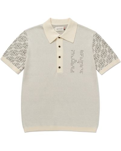 Honor The Gift Jacquard Knit Pattern Polo Sweater - White
