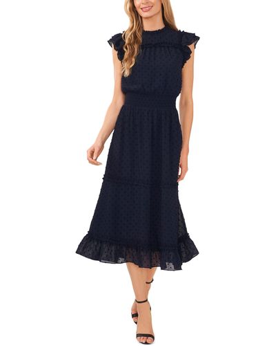 Cece Clip Dot Flutter Sleeve Midi Dress - Blue