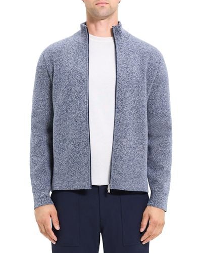Theory Walton Marl Cotton Zip-up Sweater - Blue