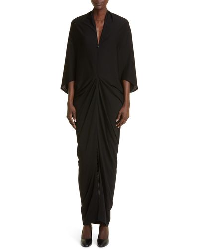 The Row Rodin Ruched Virgin Wool Maxi Dress - Black