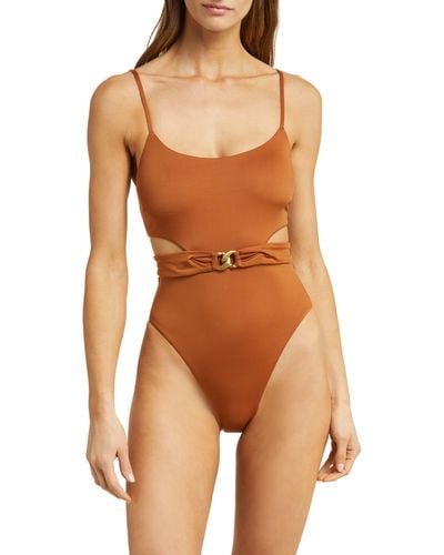 Vitamin A Vitamin A Luxe Link Belted One-piece Swimsuit - Brown