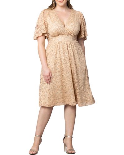 Kiyonna Starry Sequin Lace Fit & Flare Cocktail Dress - Natural