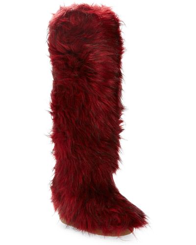 Jeffrey Campbell Fluffy Faux Fur Over The Knee Boot - Red