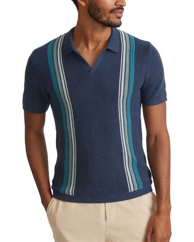 Marine Layer Conrad Stripe Johnny Collar Polo Sweater - Blue