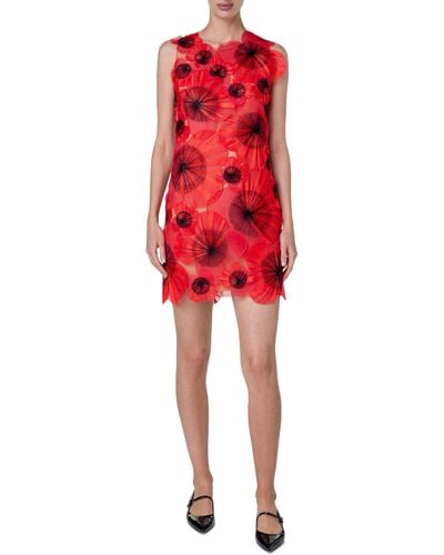 Akris 3d Poppy Appliqué Tulle Sheath Dress - Red
