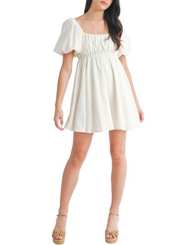 All In Favor Puff Sleeve Babydoll Minidress In At Nordstrom, Size Medium - Natural