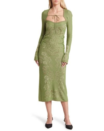 House Of Sunny The Envy Jacquard Knit Dress With Long Sleeve Shrug - Green