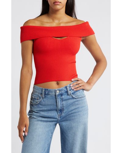 Astr Ainsley Cutout Off The Shoulder Sweater - Red