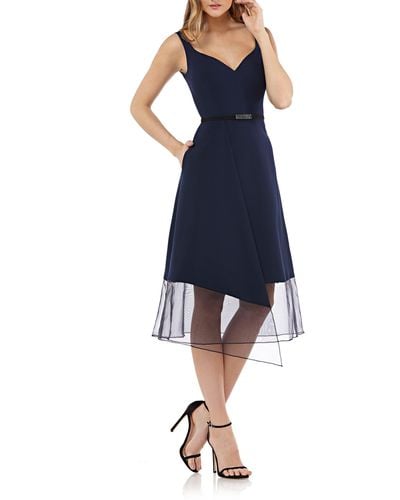 Kay Unger Organza Overlay Tea Length Dress - Blue