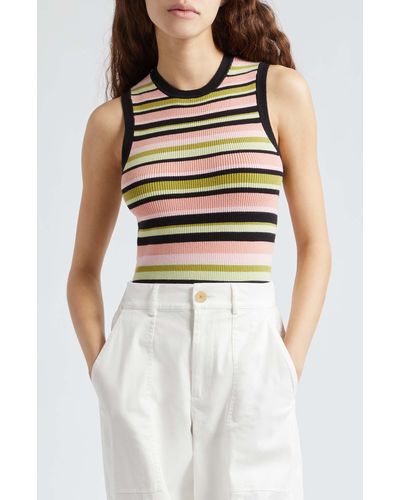 ATM Stripe Sleeveless Cotton Blend Rib Sweater - Multicolor