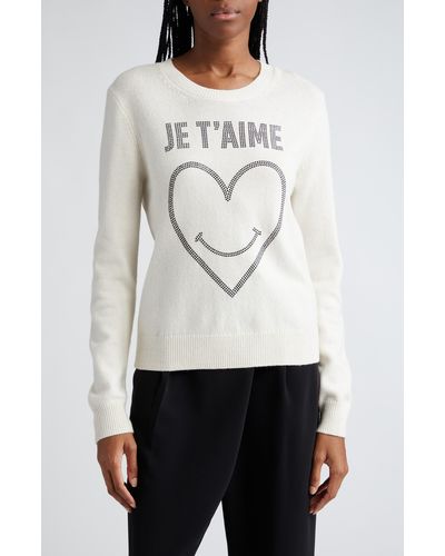 Cinq À Sept Je T'aime Embellished Graphic Sweater - White